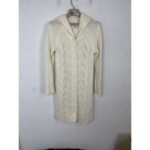 Old Navy Womens Cardigan Large Cream Hooded Button Front Cable Knit Y2K Fairy